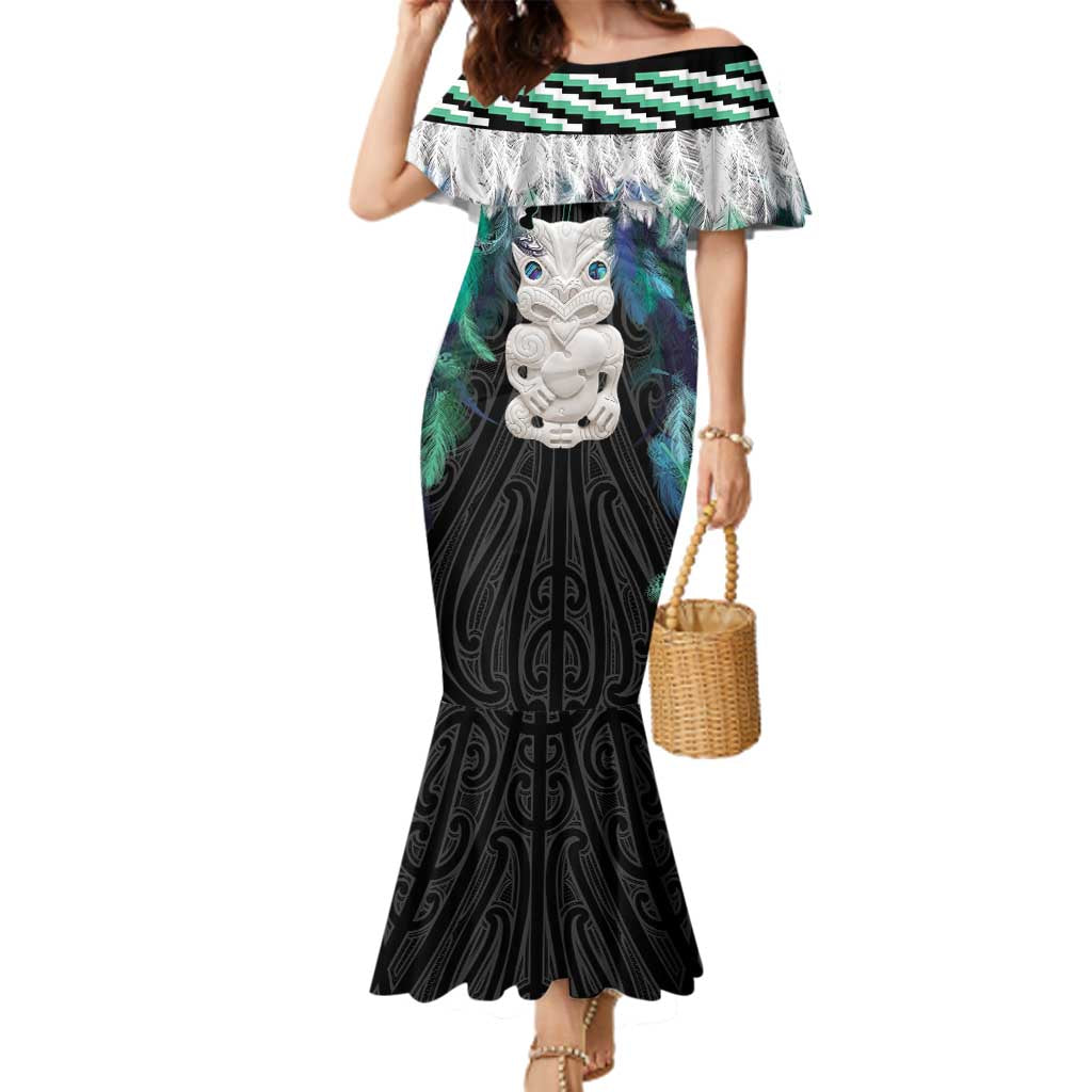 Aotearoa Korowai Motif Family Matching Mermaid Dress and Hawaiian Shirt Hei Tiki Poutama Maori Pattern