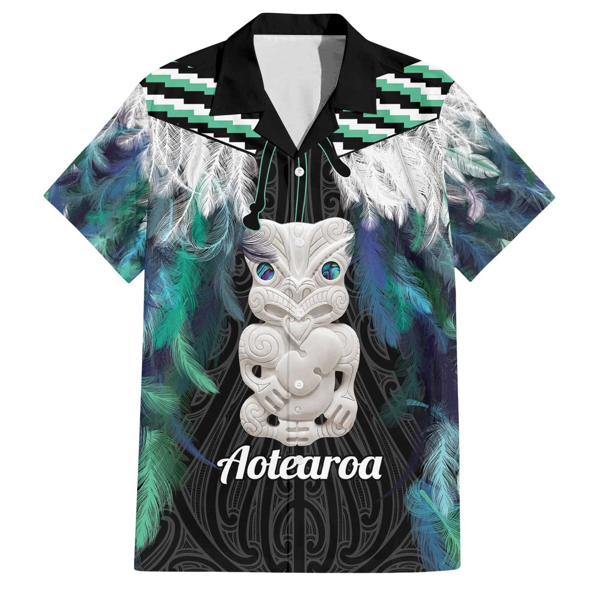 Aotearoa Korowai Motif Family Matching Off The Shoulder Long Sleeve Dress and Hawaiian Shirt Hei Tiki Poutama Maori Pattern