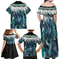 Aotearoa Korowai Motif Family Matching Off Shoulder Maxi Dress and Hawaiian Shirt Hei Tiki Poutama Maori Pattern