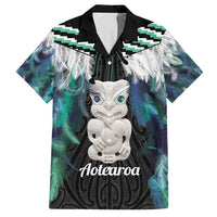Aotearoa Korowai Motif Family Matching Off Shoulder Short Dress and Hawaiian Shirt Hei Tiki Poutama Maori Pattern
