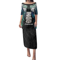 Aotearoa Korowai Motif Family Matching Puletasi and Hawaiian Shirt Hei Tiki Poutama Maori Pattern