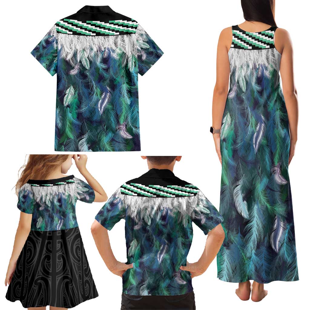 Aotearoa Korowai Motif Family Matching Tank Maxi Dress and Hawaiian Shirt Hei Tiki Poutama Maori Pattern