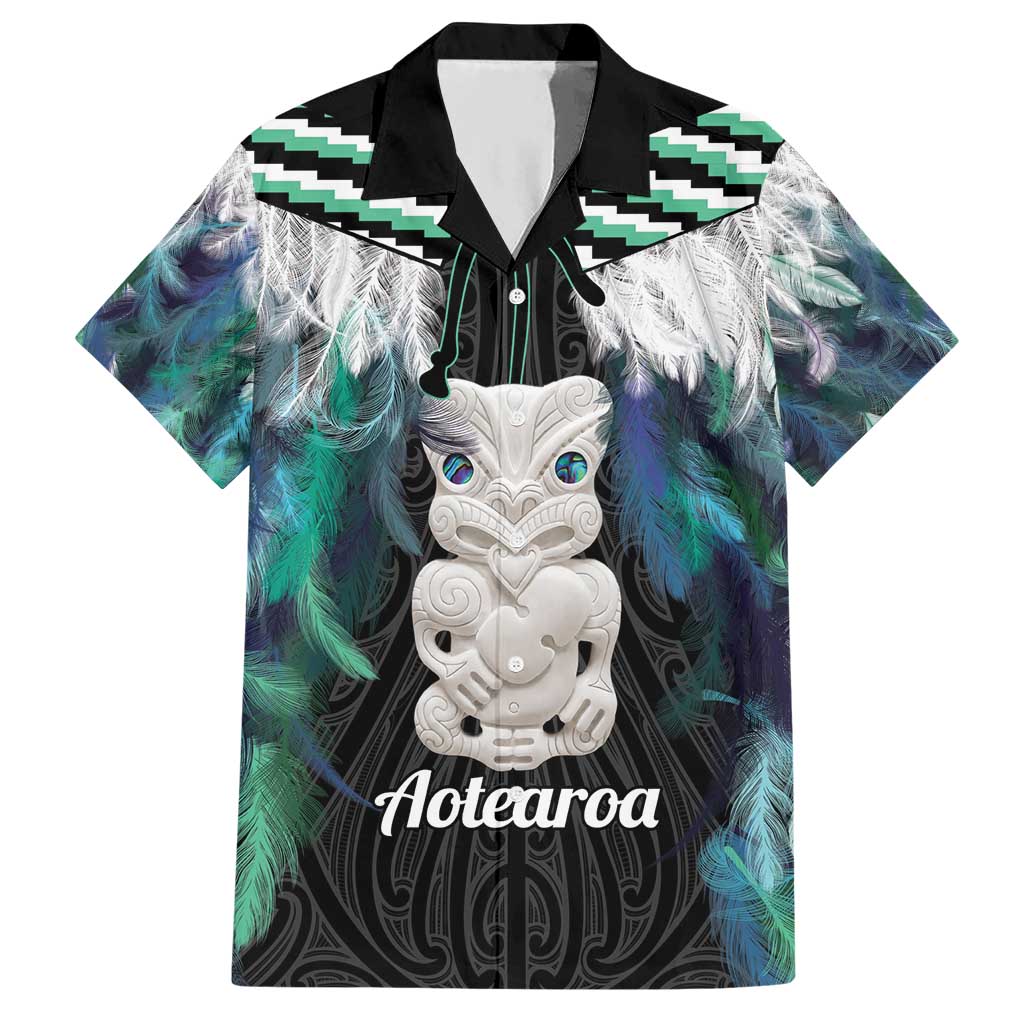 Aotearoa Korowai Motif Hawaiian Shirt Hei Tiki Poutama Maori Pattern LT14 Turquoise - Polynesian Pride