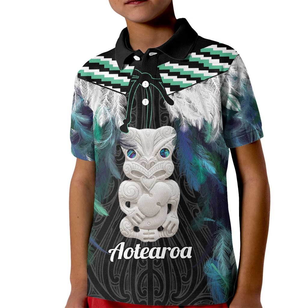 Aotearoa Korowai Motif Kid Polo Shirt Hei Tiki Poutama Maori Pattern