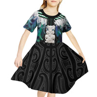 Aotearoa Korowai Motif Kid Short Sleeve Dress Hei Tiki Poutama Maori Pattern LT14 - Polynesian Pride