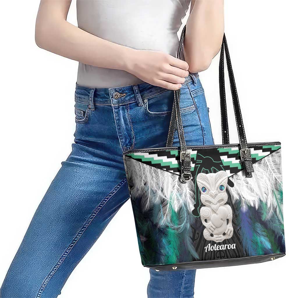Aotearoa Korowai Motif Leather Tote Bag Hei Tiki Poutama Maori Pattern
