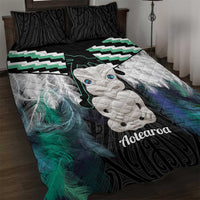 Aotearoa Korowai Motif Quilt Bed Set Hei Tiki Poutama Maori Pattern LT14 Turquoise - Polynesian Pride