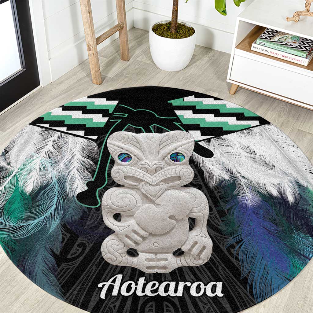 Aotearoa Korowai Motif Round Carpet Hei Tiki Poutama Maori Pattern