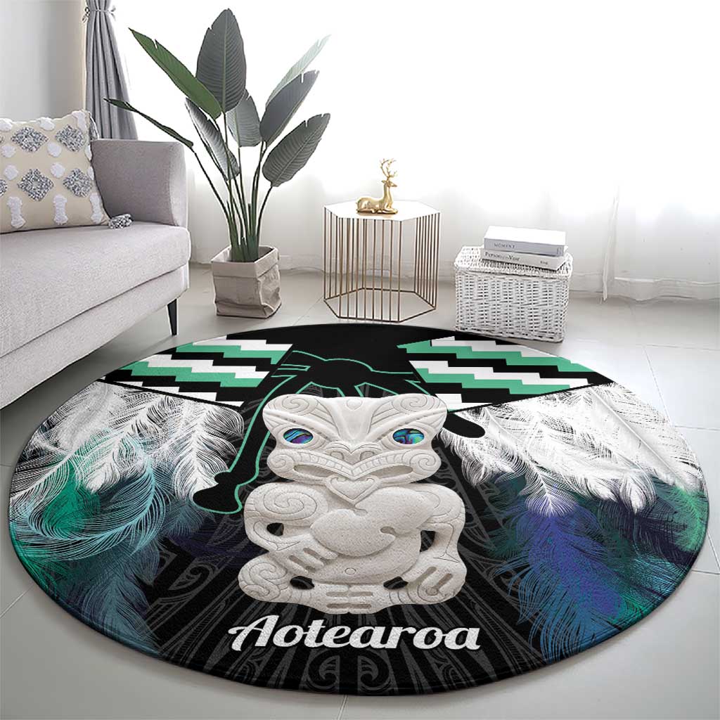 Aotearoa Korowai Motif Round Carpet Hei Tiki Poutama Maori Pattern