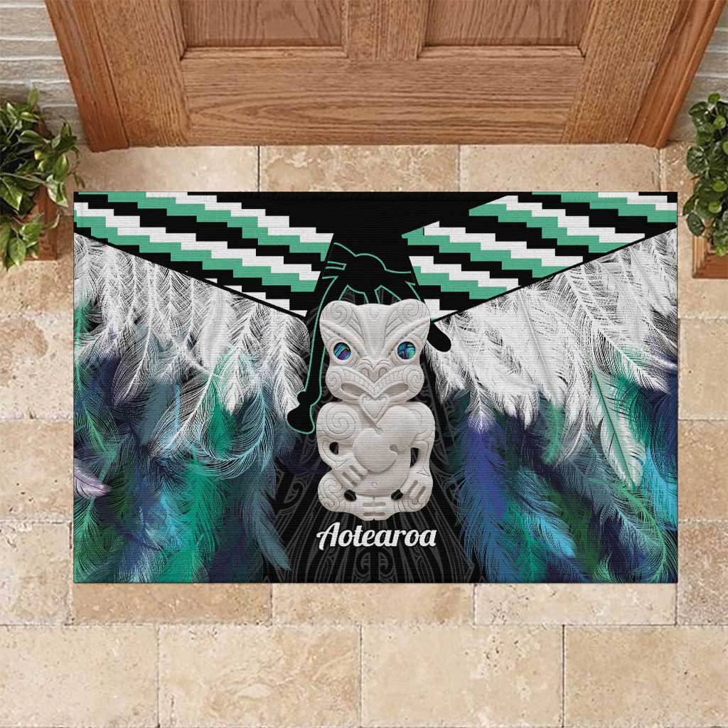 Aotearoa Korowai Motif Rubber Doormat Hei Tiki Poutama Maori Pattern LT14 Turquoise - Polynesian Pride