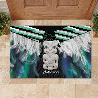 Aotearoa Korowai Motif Rubber Doormat Hei Tiki Poutama Maori Pattern LT14 Turquoise - Polynesian Pride