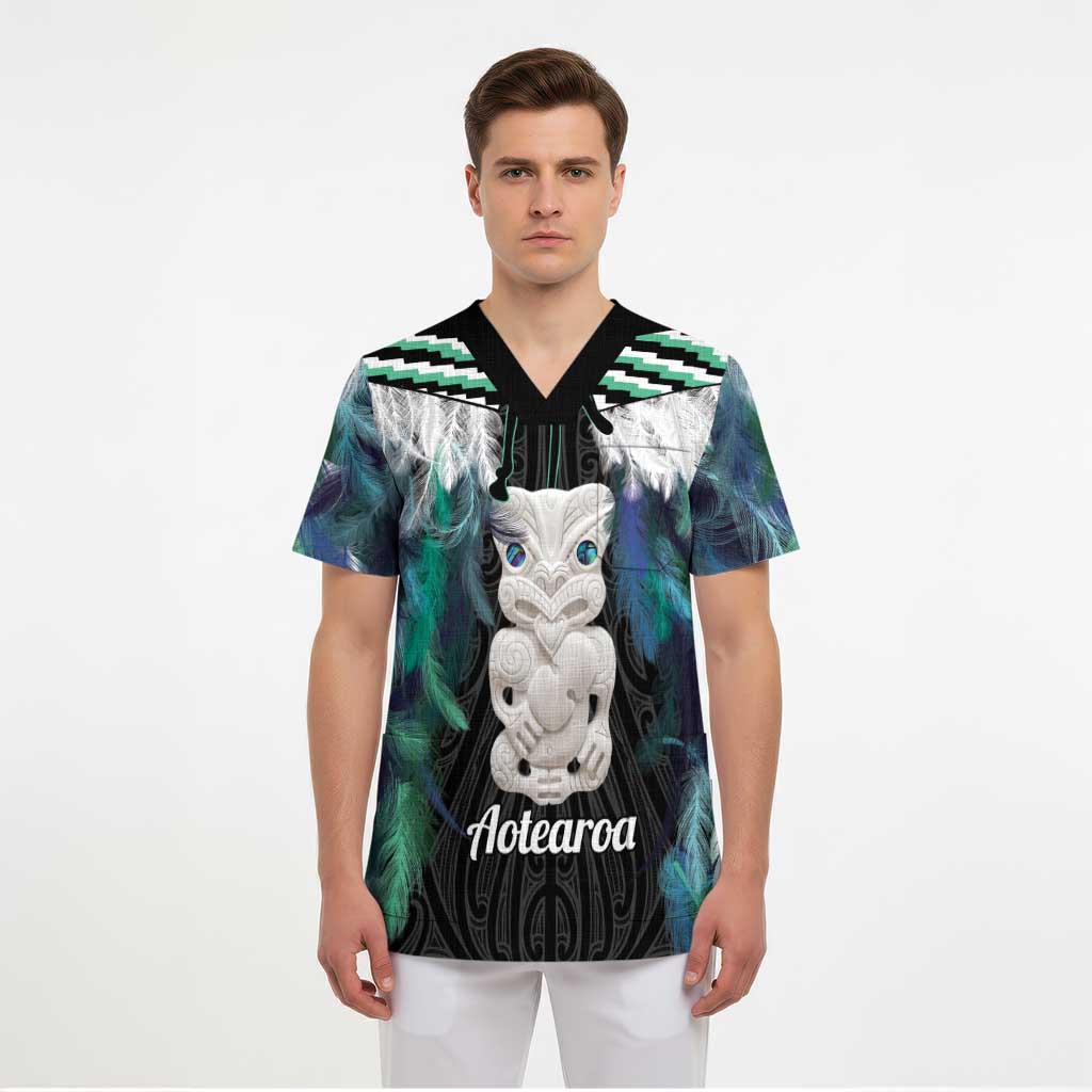 Aotearoa Korowai Motif Scrub Top Hei Tiki Poutama Maori Pattern - Polynesian Pride