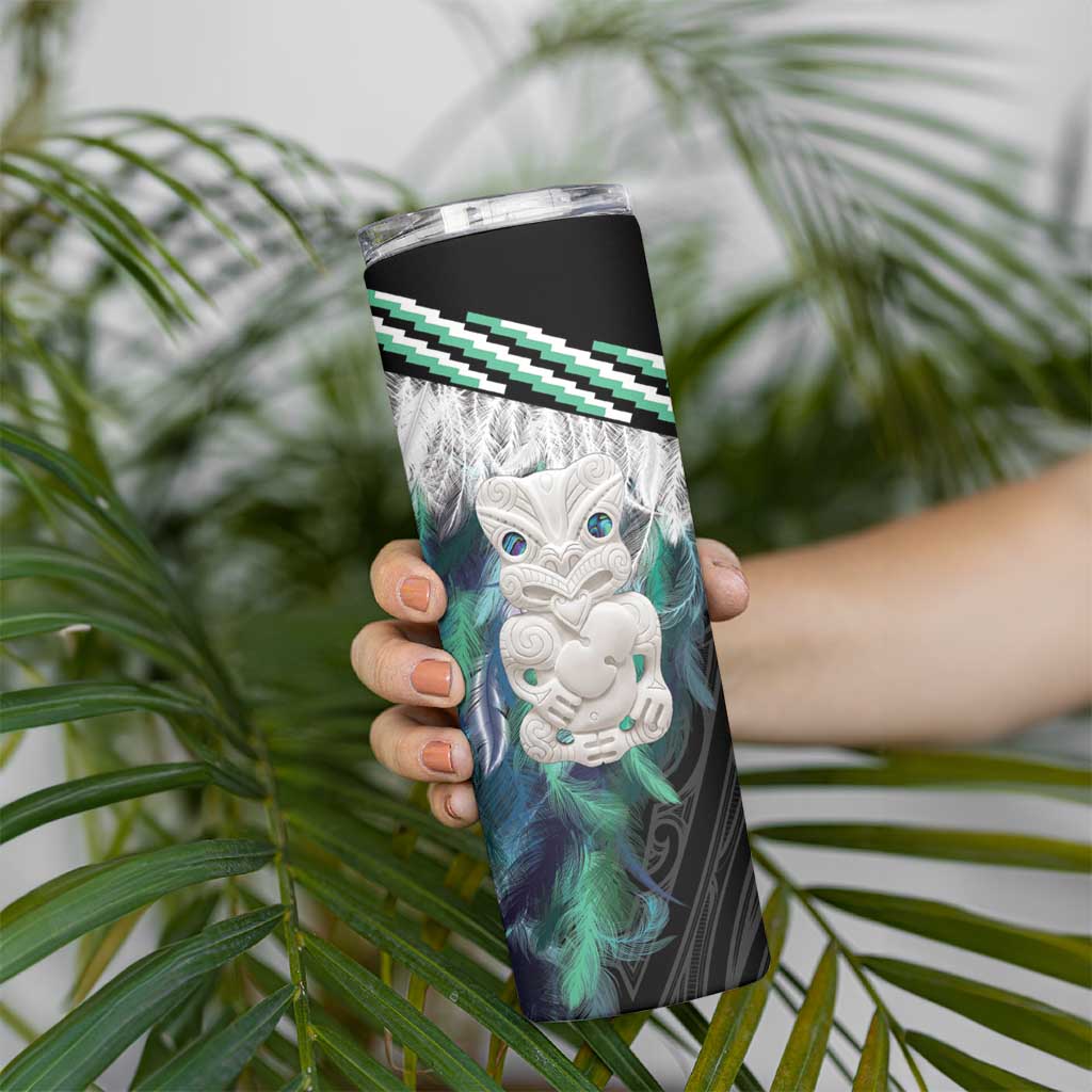 Aotearoa Korowai Motif Skinny Tumbler Hei Tiki Poutama Maori Pattern