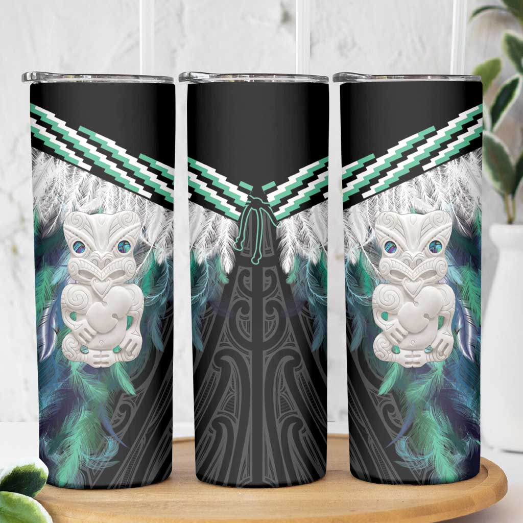 Aotearoa Korowai Motif Skinny Tumbler Hei Tiki Poutama Maori Pattern