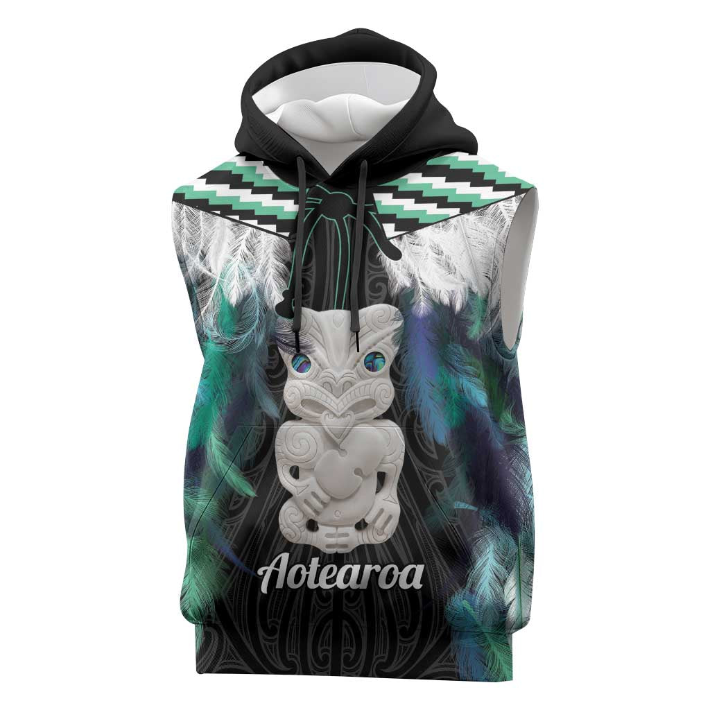 Aotearoa Korowai Motif Sleeveless Hoodie Hei Tiki Poutama Maori Pattern - Polynesian Pride