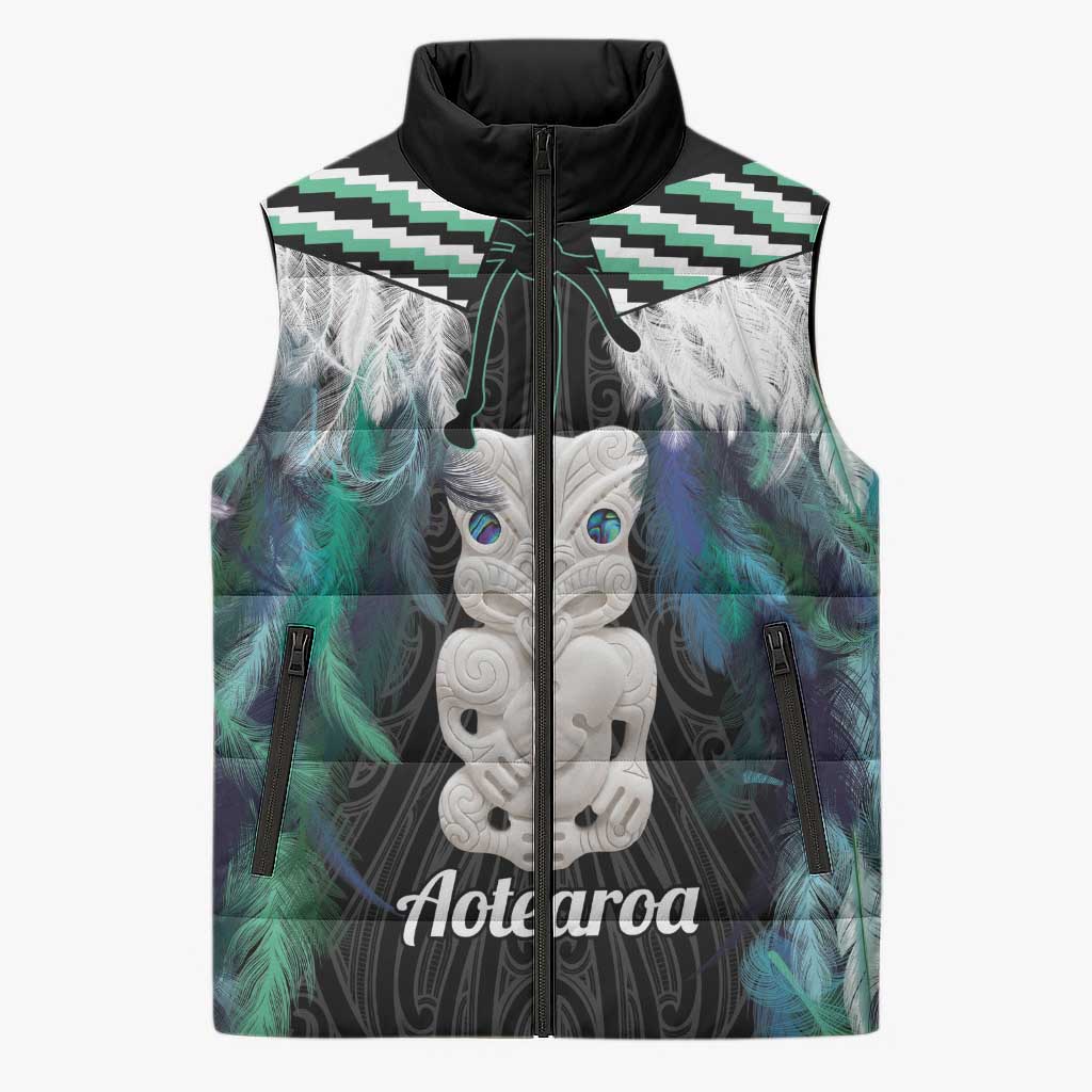 Aotearoa Korowai Motif Sleeveless Puffer Jacket Hei Tiki Poutama Maori Pattern - Polynesian Pride