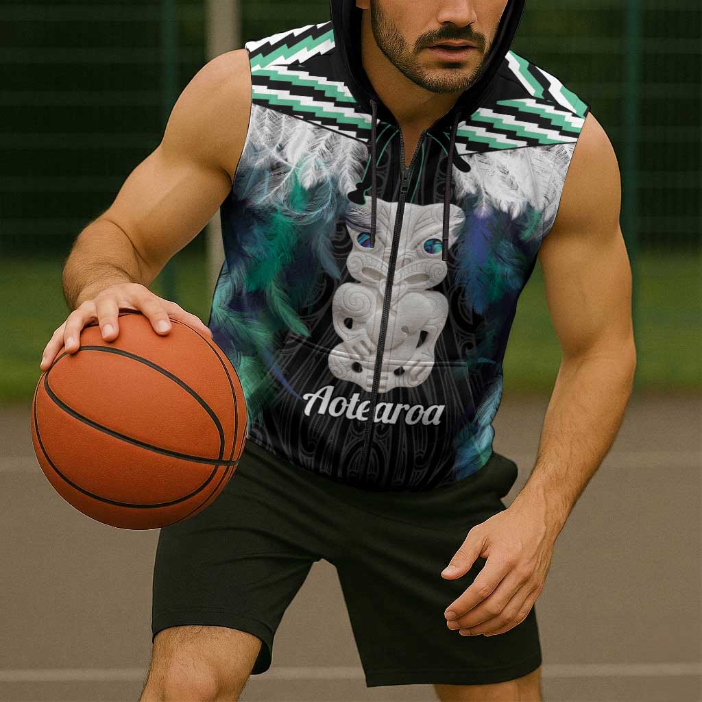 Aotearoa Korowai Motif Sleeveless Zip Hoodie Hei Tiki Poutama Maori Pattern LT14 - Polynesian Pride