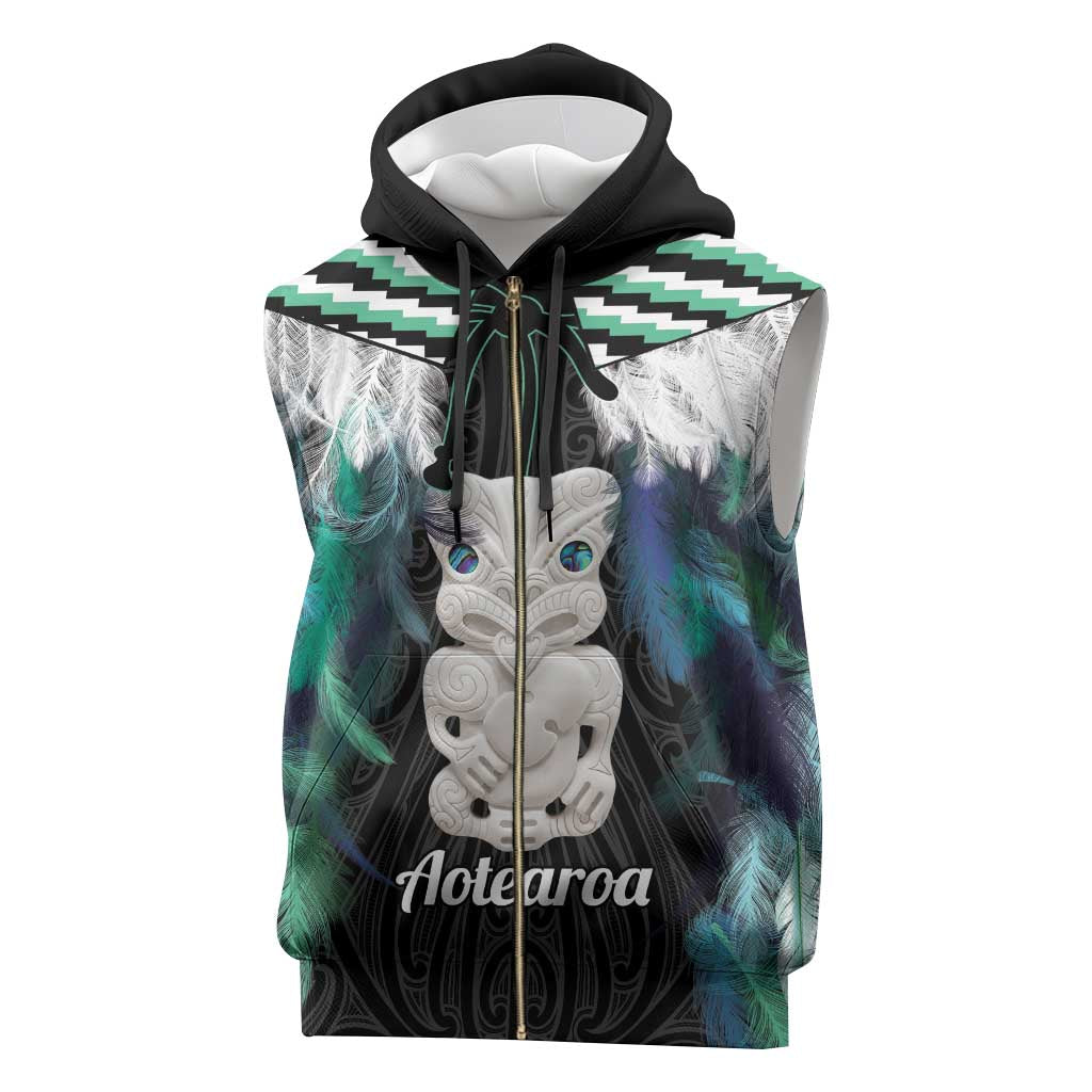Aotearoa Korowai Motif Sleeveless Zip Hoodie Hei Tiki Poutama Maori Pattern - Polynesian Pride