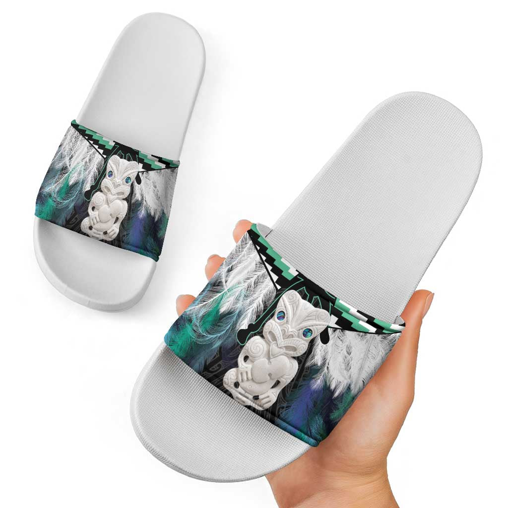 Aotearoa Korowai Motif Slide Sandals Hei Tiki Poutama Maori Pattern - Polynesian Pride