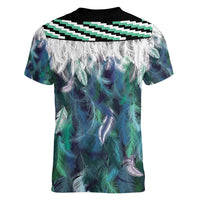 Aotearoa Korowai Motif Women V-Neck T-Shirt Hei Tiki Poutama Maori Pattern