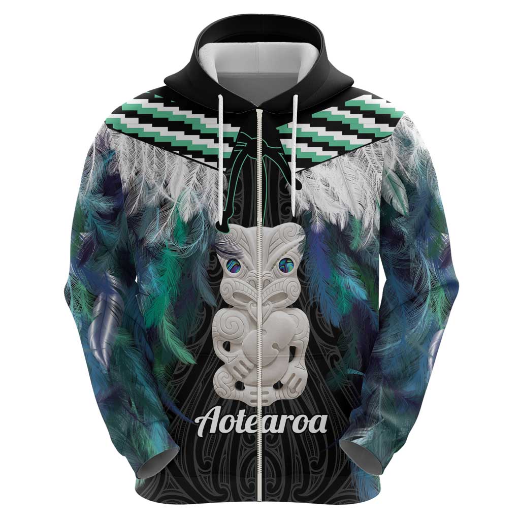 Aotearoa Korowai Motif Zip Hoodie Hei Tiki Poutama Maori Pattern