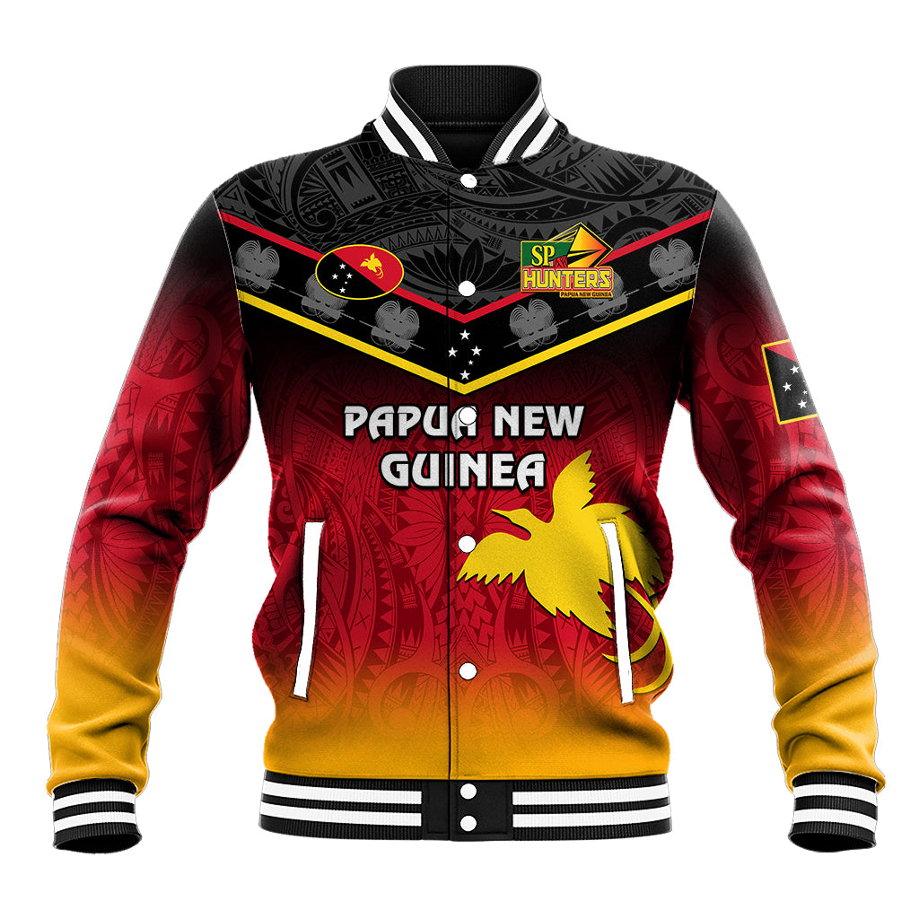 Papua New Guinea Rugby Baseball Jacket PNG Hunters Polynesian Black LT14 Unisex Black - Polynesian Pride