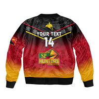 Personalised Papua New Guinea Rugby Bomber Jacket PNG Hunters Polynesian Black LT14 - Polynesian Pride