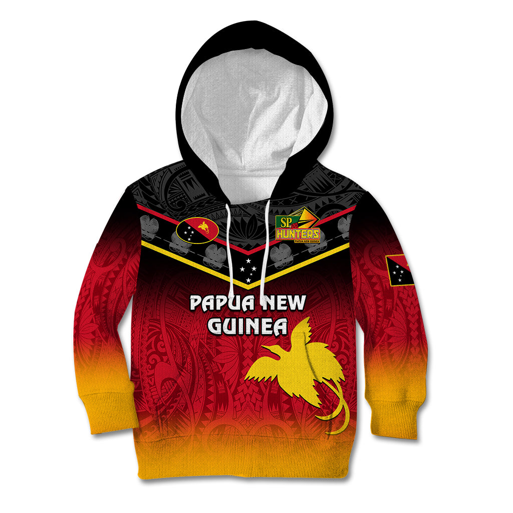 Personalised Papua New Guinea Rugby Kid Hoodie PNG Hunters Polynesian Black LT14 Hoodie Black - Polynesian Pride