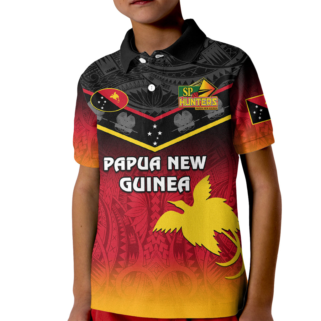 Personalised Papua New Guinea Rugby Kid Polo Shirt PNG Hunters Polynesian Black LT14 Kid Black - Polynesian Pride
