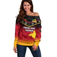 Personalised Papua New Guinea Rugby Off Shoulder Sweater PNG Hunters Polynesian Black LT14 Women Black - Polynesian Pride