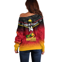 Personalised Papua New Guinea Rugby Off Shoulder Sweater PNG Hunters Polynesian Black LT14 - Polynesian Pride