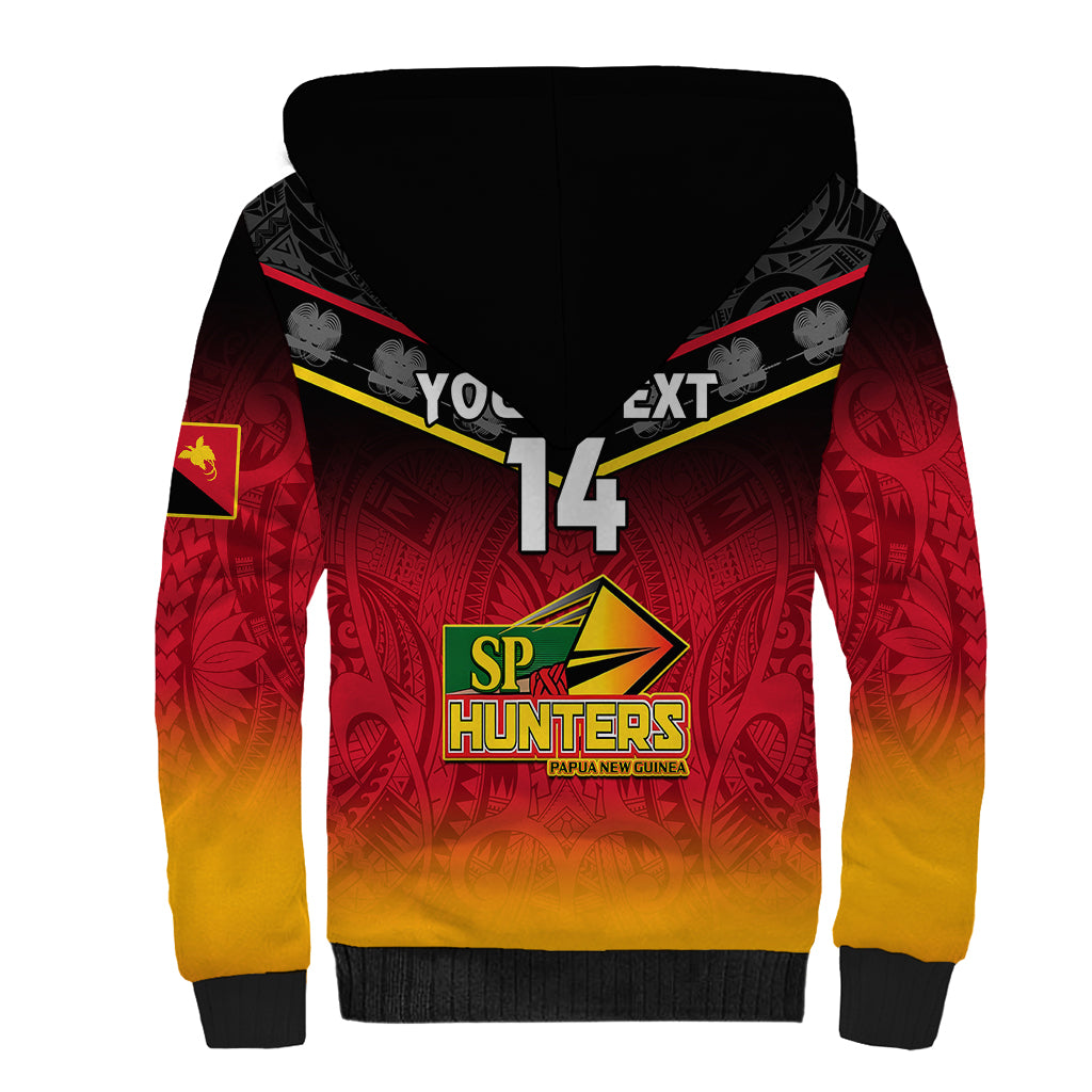 Personalised Papua New Guinea Rugby Sherpa Hoodie PNG Hunters Polynesian Black LT14 - Polynesian Pride