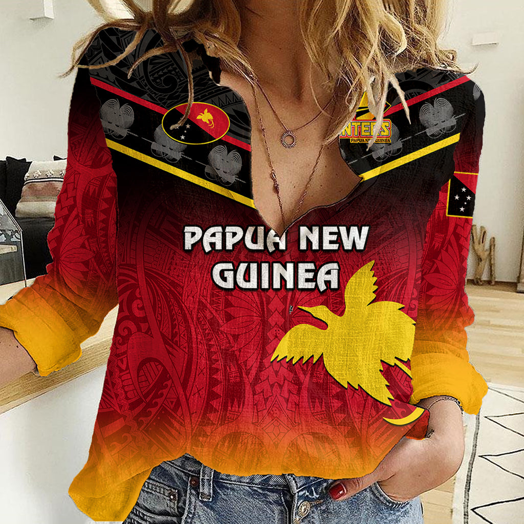 Personalised Papua New Guinea Rugby Women Casual Shirt PNG Hunters Polynesian Black LT14 Female Black - Polynesian Pride