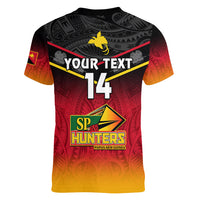 Personalised Papua New Guinea Rugby Women V Neck T Shirt PNG Hunters Polynesian Black LT14 - Polynesian Pride