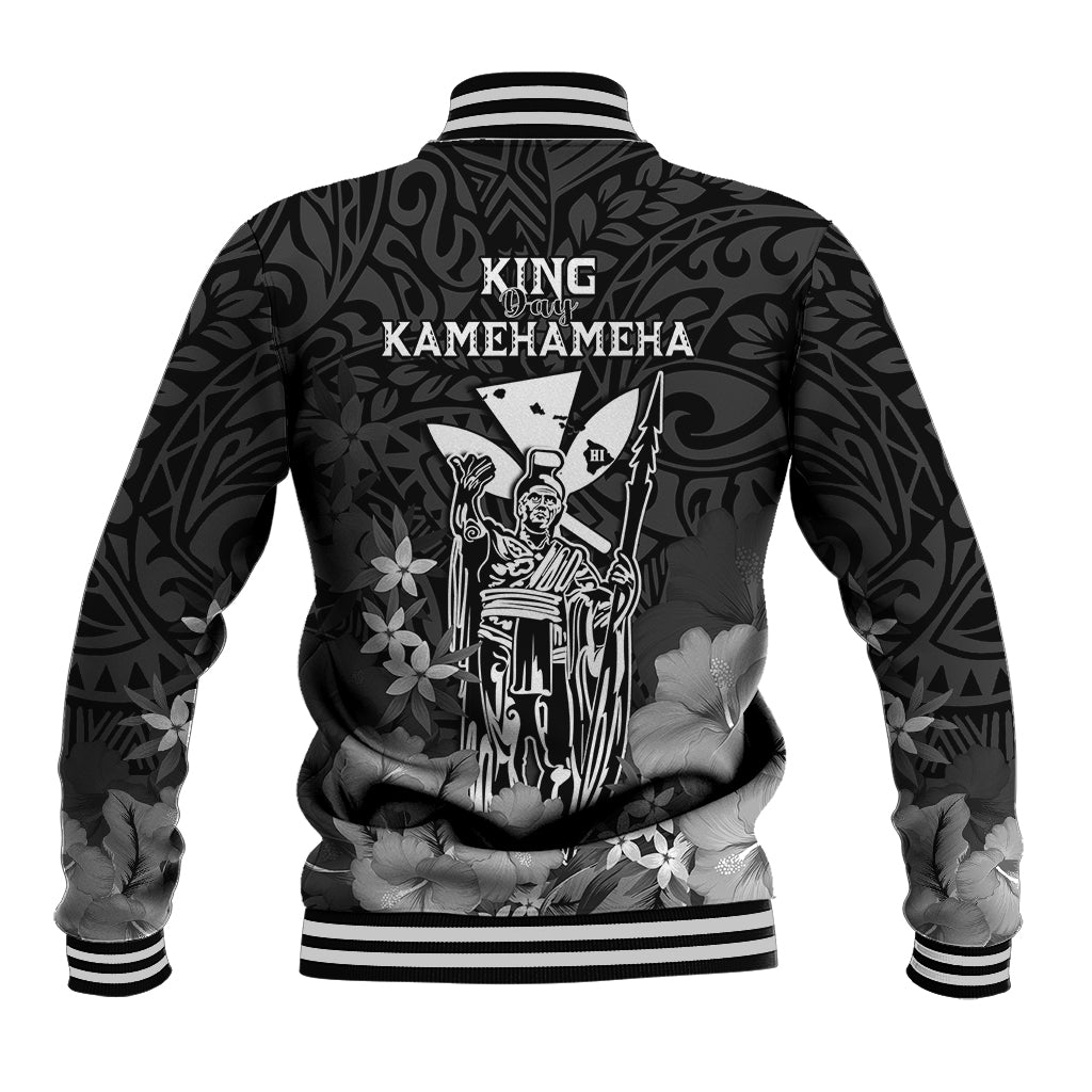 Polynesian Pride King Kamehameha Day Hawaii Baseball Jacket Polynesia Tribal Kanaka And Hibiscus Black LT14 - Polynesian Pride