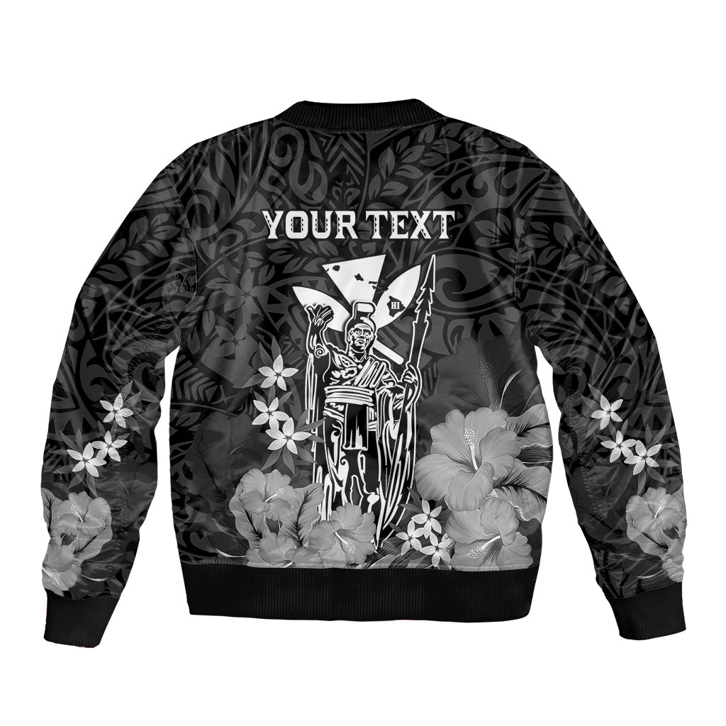 Personalised King Kamehameha Day Hawaii Bomber Jacket Polynesia Tribal Kanaka And Hibiscus Black LT14 - Polynesian Pride