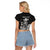 Personalised King Kamehameha Day Hawaii Raglan Cropped T Shirt Polynesia Tribal Kanaka And Hibiscus Black LT14 - Polynesian Pride