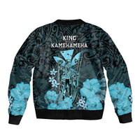 Polynesian Pride King Kamehameha Day Hawaii Bomber Jacket Polynesia Tribal Kanaka And Hibiscus Turquoise LT14 - Polynesian Pride