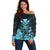 Polynesian Pride King Kamehameha Day Hawaii Off Shoulder Sweater Polynesia Tribal Kanaka And Hibiscus Turquoise LT14 Women Turquoise - Polynesian Pride