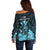 Polynesian Pride King Kamehameha Day Hawaii Off Shoulder Sweater Polynesia Tribal Kanaka And Hibiscus Turquoise LT14 - Polynesian Pride