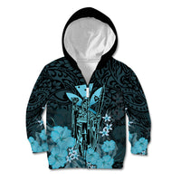 Personalised King Kamehameha Day Hawaii Kid Hoodie Polynesia Tribal Kanaka And Hibiscus Turquoise LT14 Zip Hoodie Turquoise - Polynesian Pride