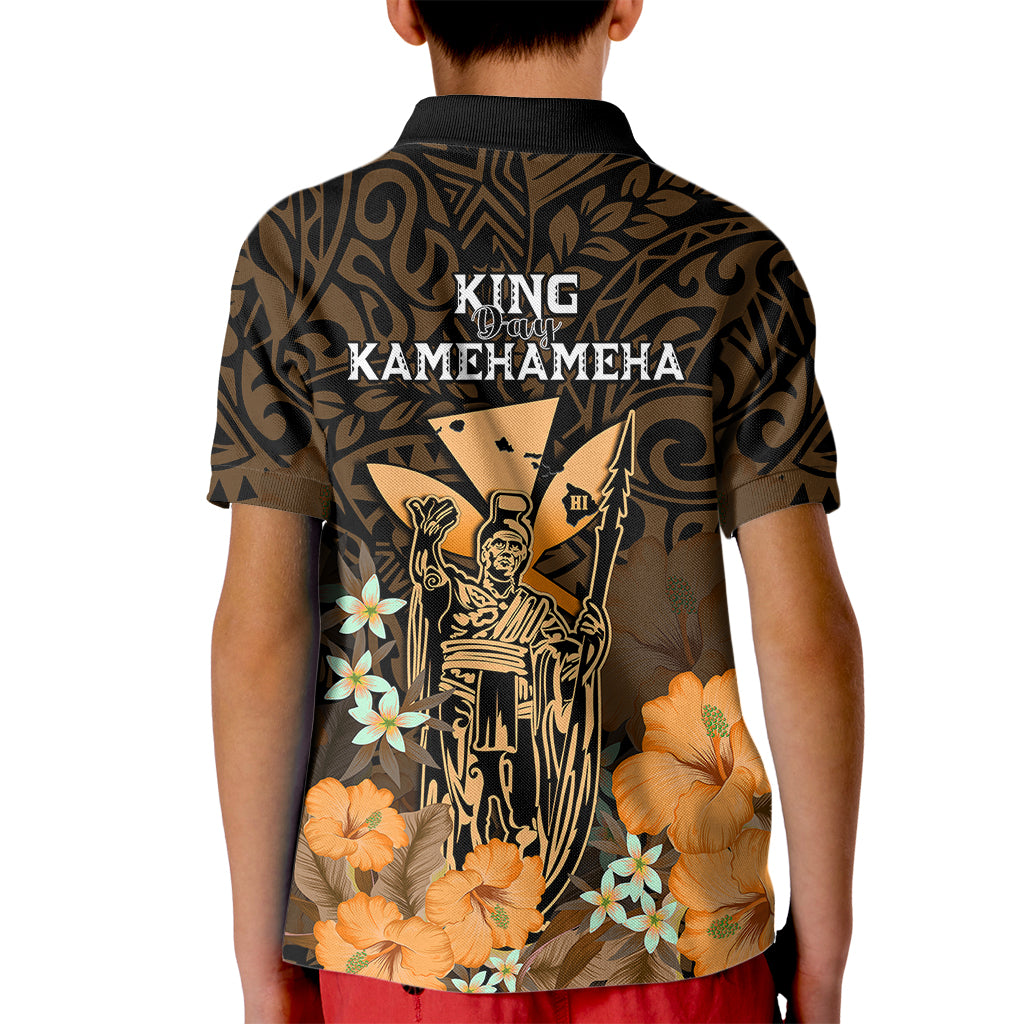 Polynesian Pride King Kamehameha Day Hawaii Kid Polo Shirt Polynesia Tribal Kanaka And Hibiscus Gold LT14 - Polynesian Pride