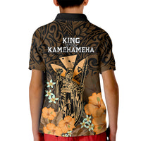 Polynesian Pride King Kamehameha Day Hawaii Kid Polo Shirt Polynesia Tribal Kanaka And Hibiscus Gold LT14 - Polynesian Pride