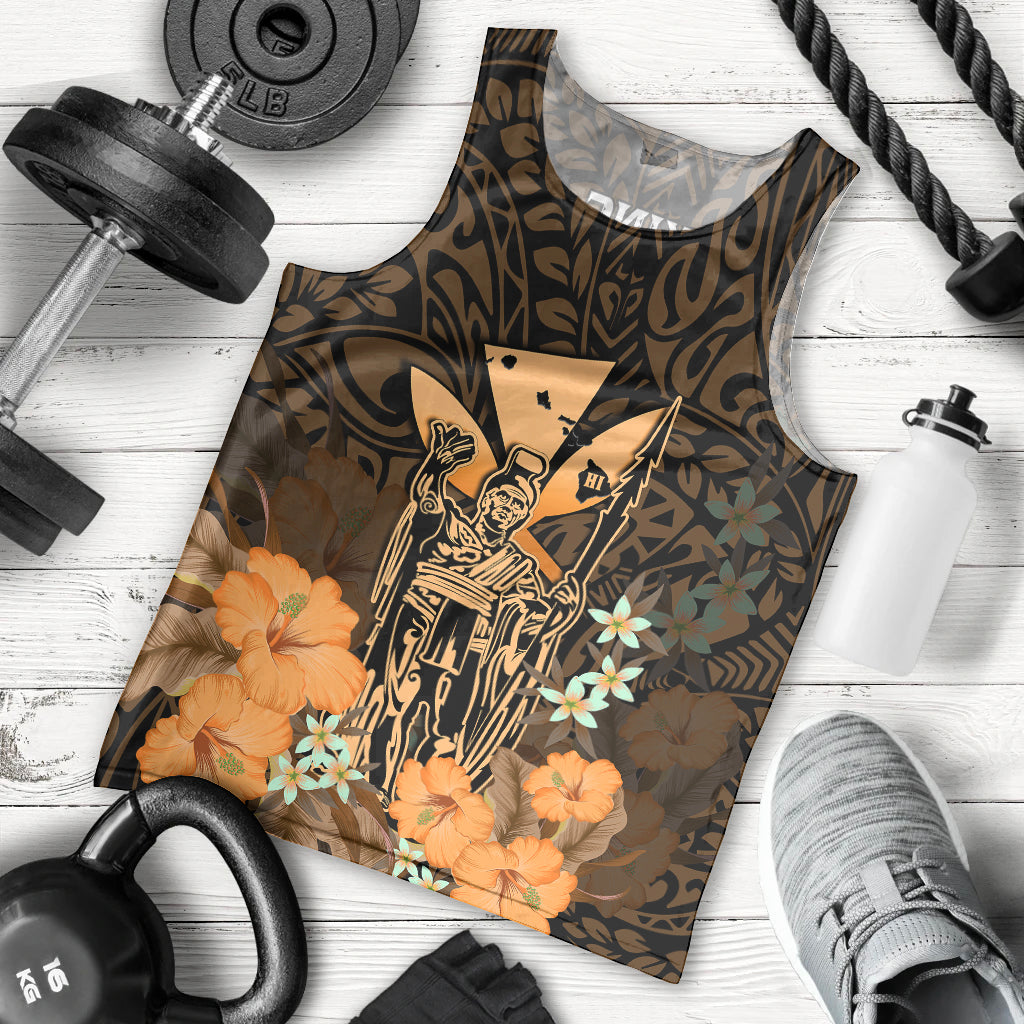 Polynesian Pride King Kamehameha Day Hawaii Men Tank Top Polynesia Tribal Kanaka And Hibiscus Gold LT14 Gold - Polynesian Pride