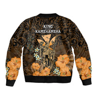 Polynesian Pride King Kamehameha Day Hawaii Sleeve Zip Bomber Jacket Polynesia Tribal Kanaka And Hibiscus Gold LT14 - Polynesian Pride