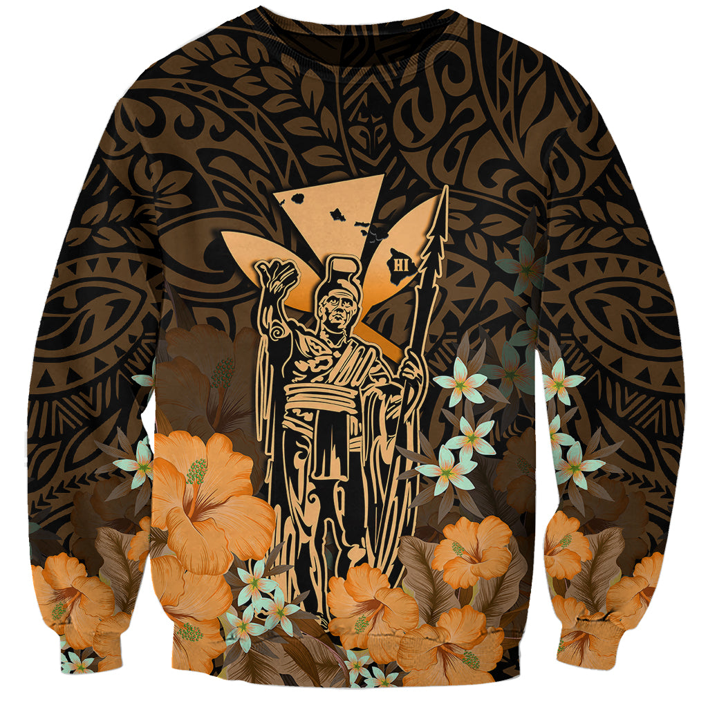 Polynesian Pride King Kamehameha Day Hawaii Sweatshirt Polynesia Tribal Kanaka And Hibiscus Gold LT14 Unisex Gold - Polynesian Pride