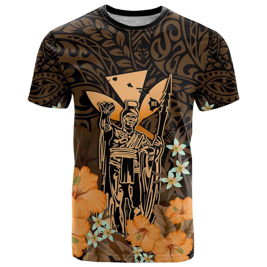 Polynesian Pride King Kamehameha Day Hawaii T Shirt Polynesia Tribal Kanaka And Hibiscus Gold LT14 Gold - Polynesian Pride