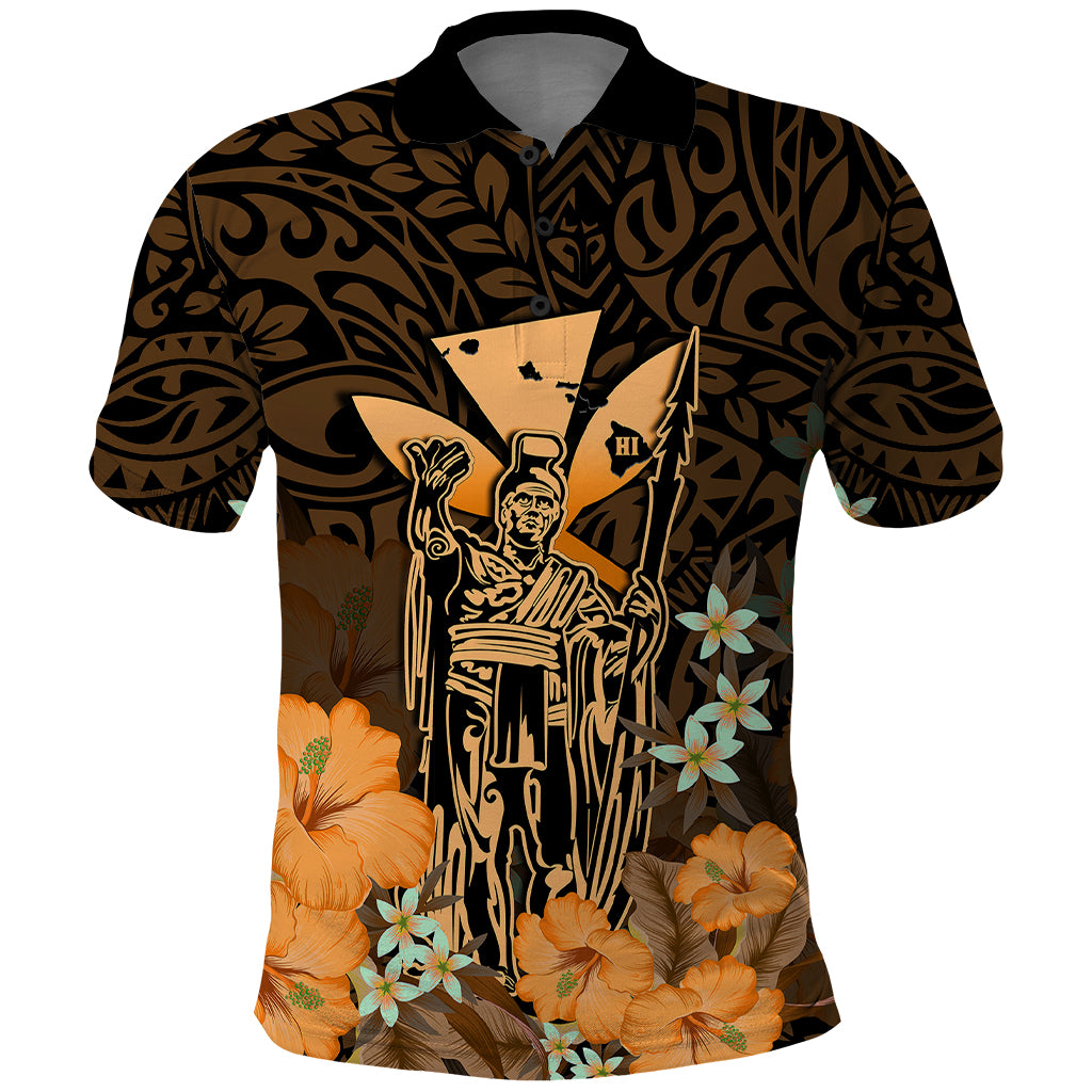 Custom King Kamehameha Day Hawaii Polo Shirt Polynesia Tribal Kanaka and Hibiscus Gold LT14 Gold - Polynesian Pride