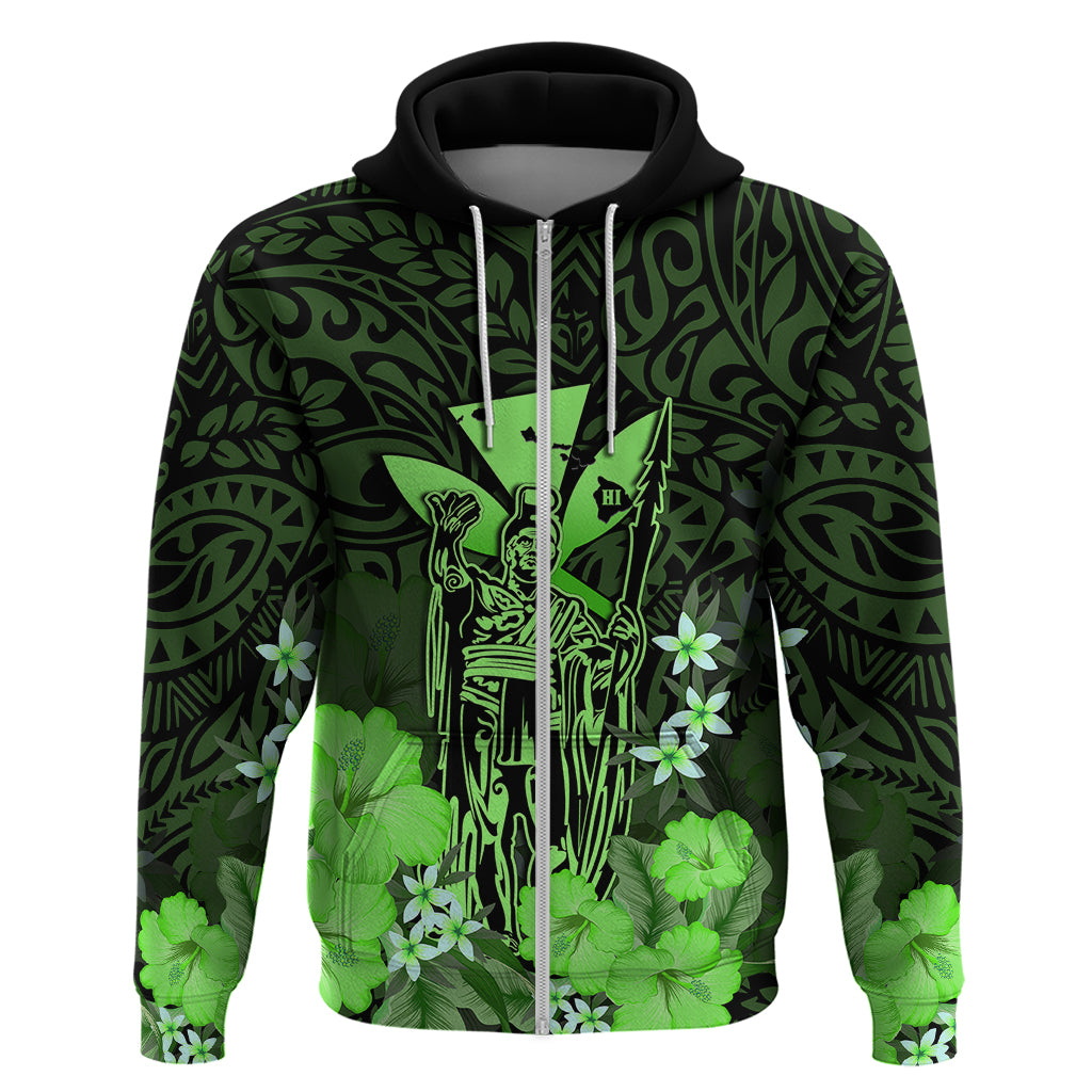 Polynesian Pride King Kamehameha Day Hawaii Hoodie Polynesia Tribal Kanaka and Hibiscus Green LT14 - Polynesian Pride