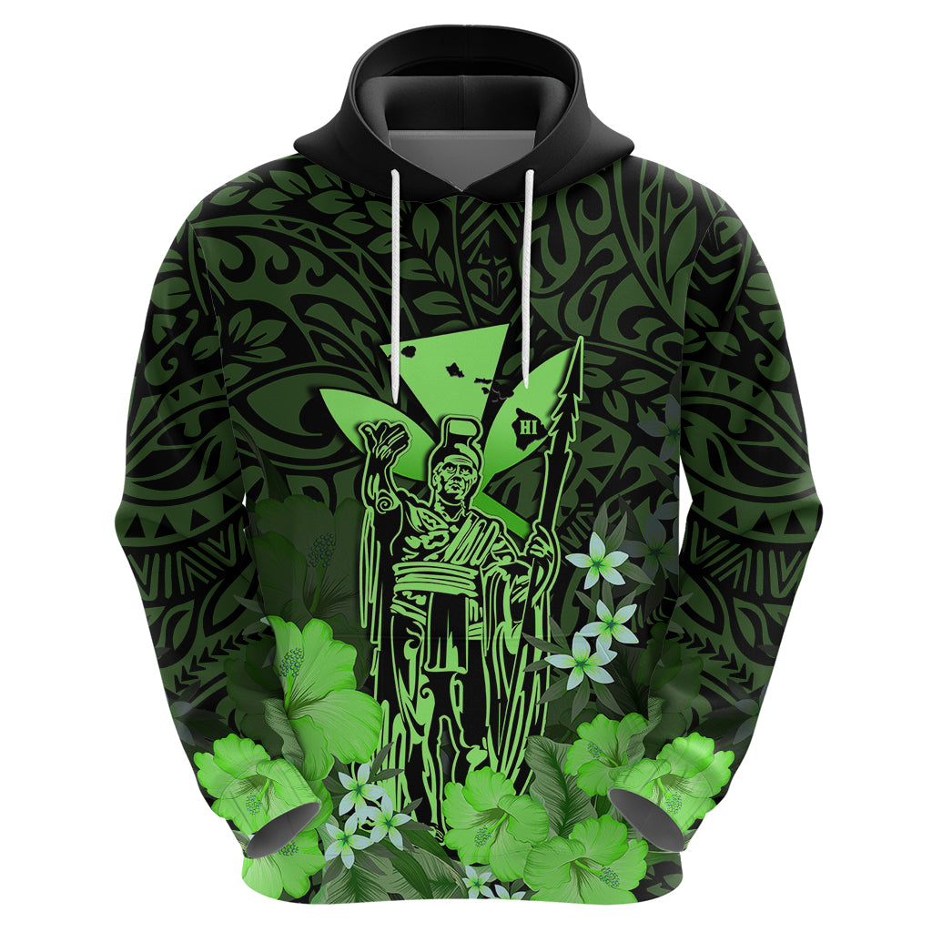 Polynesian Pride King Kamehameha Day Hawaii Hoodie Polynesia Tribal Kanaka and Hibiscus Green LT14 - Polynesian Pride